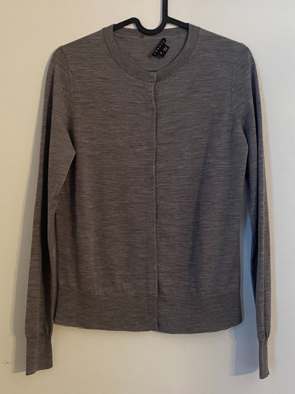 Theory Gray Light Weight 100% Wool Cardigan Size XS